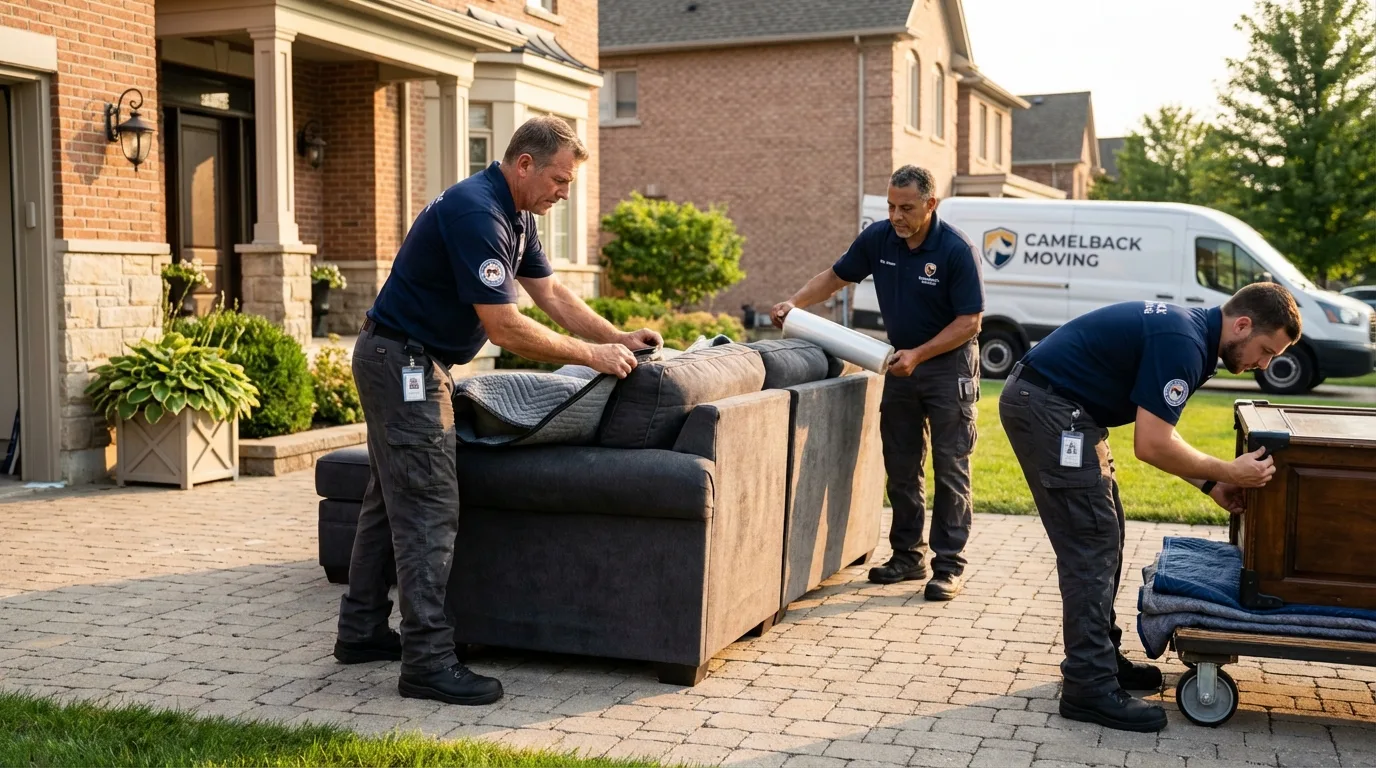 Large estate moving crew wrapping furniture in Kent, CT