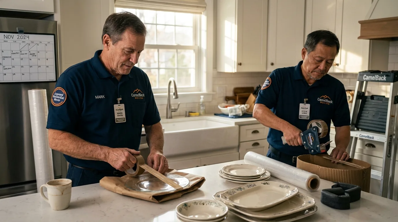 Professional crew packing kitchen dishware in Kent, CT